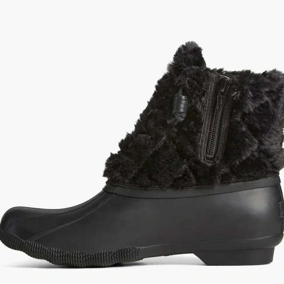 Sperry Saltwater Faux Fur Duck Boots – Black Waterproof Winter Rain Snow - Picture 3 of 5